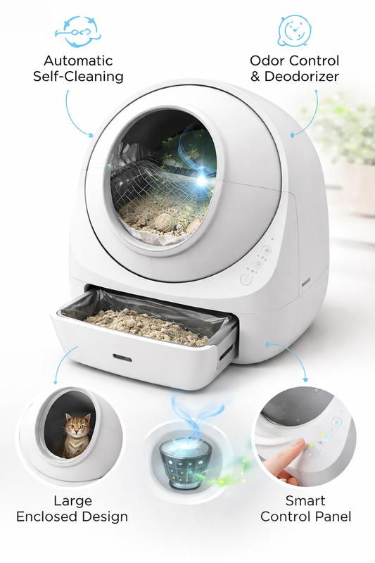 Automatic Self-Cleaning Cat Litter Box – Odor Control System