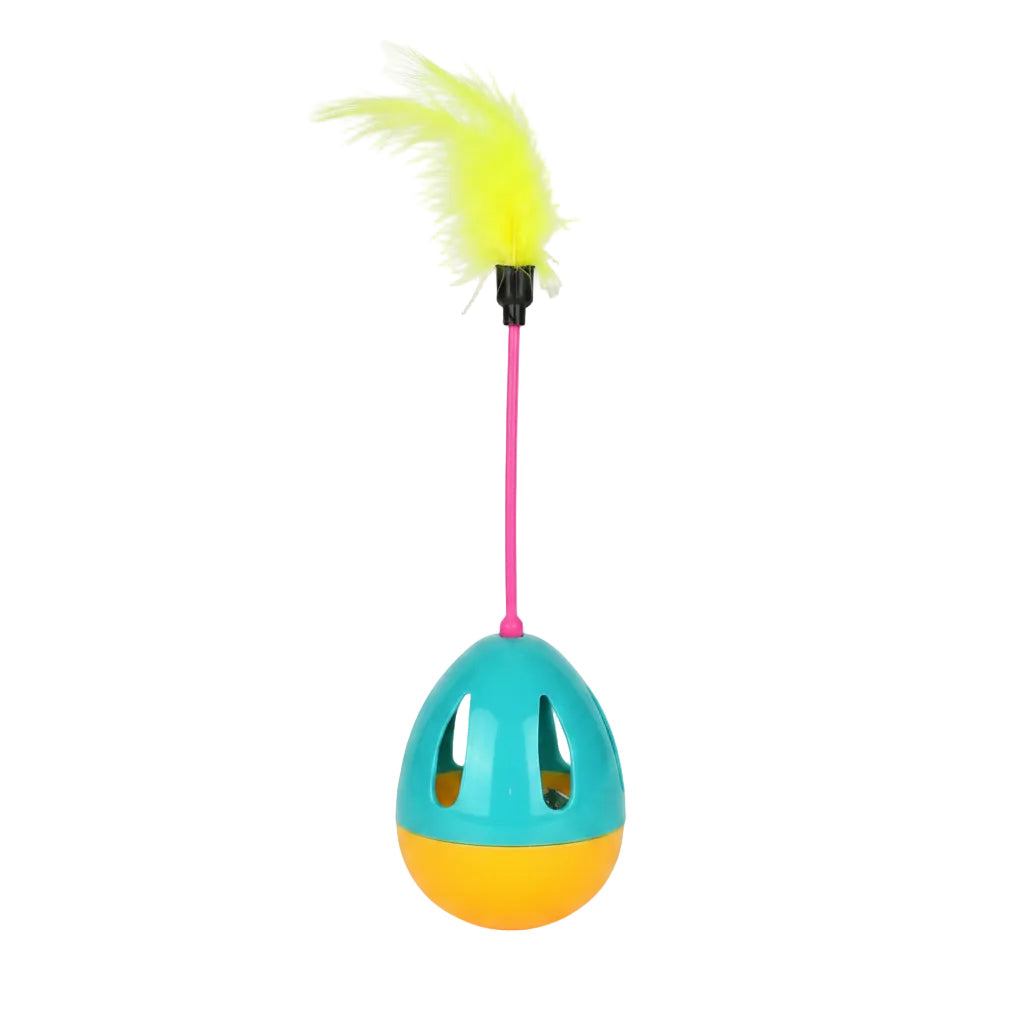 Cat Teaser Tumbler Toy with Feather and Bell Interactive Kitten Play Toy
