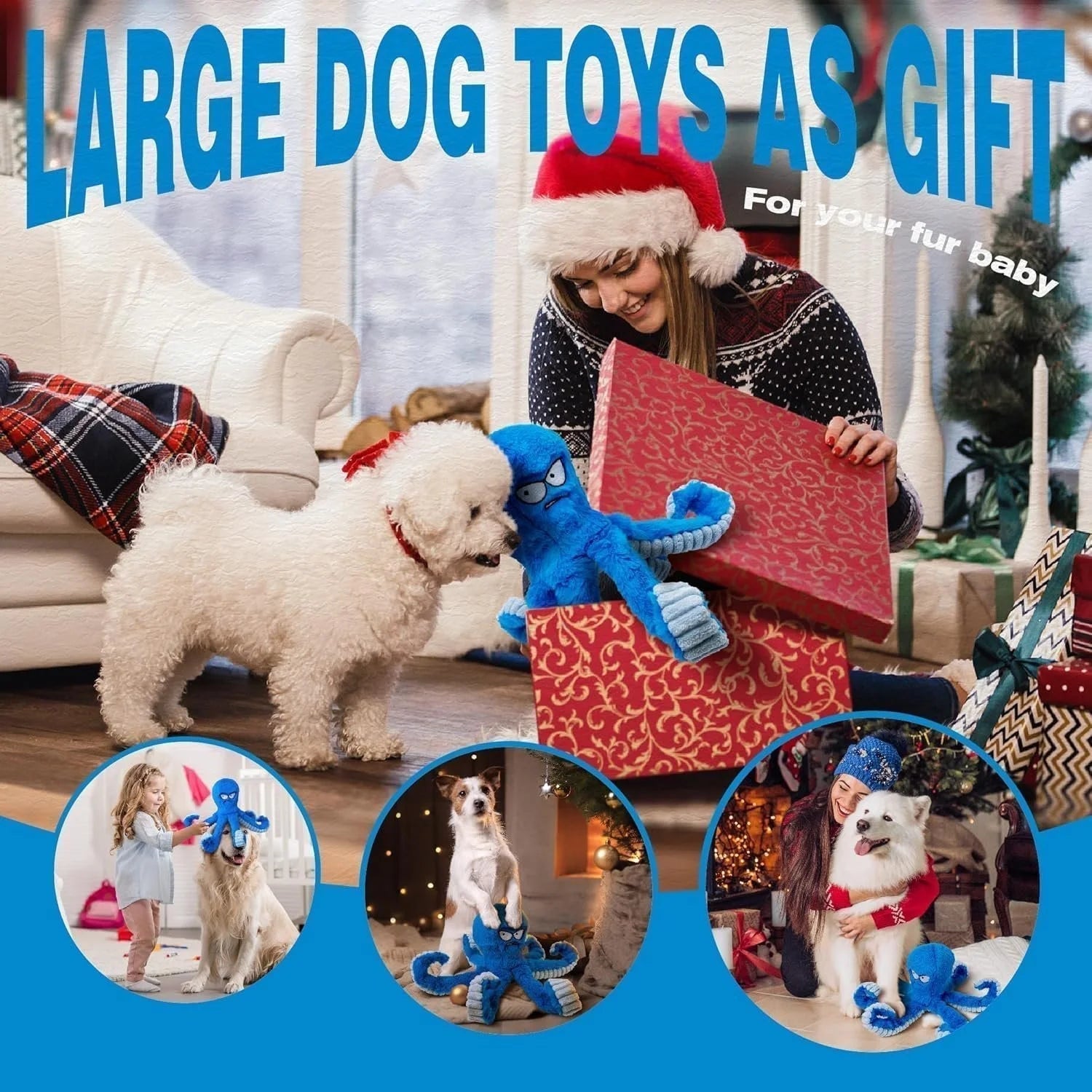 Blue Octopus Dog Toy – Tough Chew, Squeaky & Interactive Fun