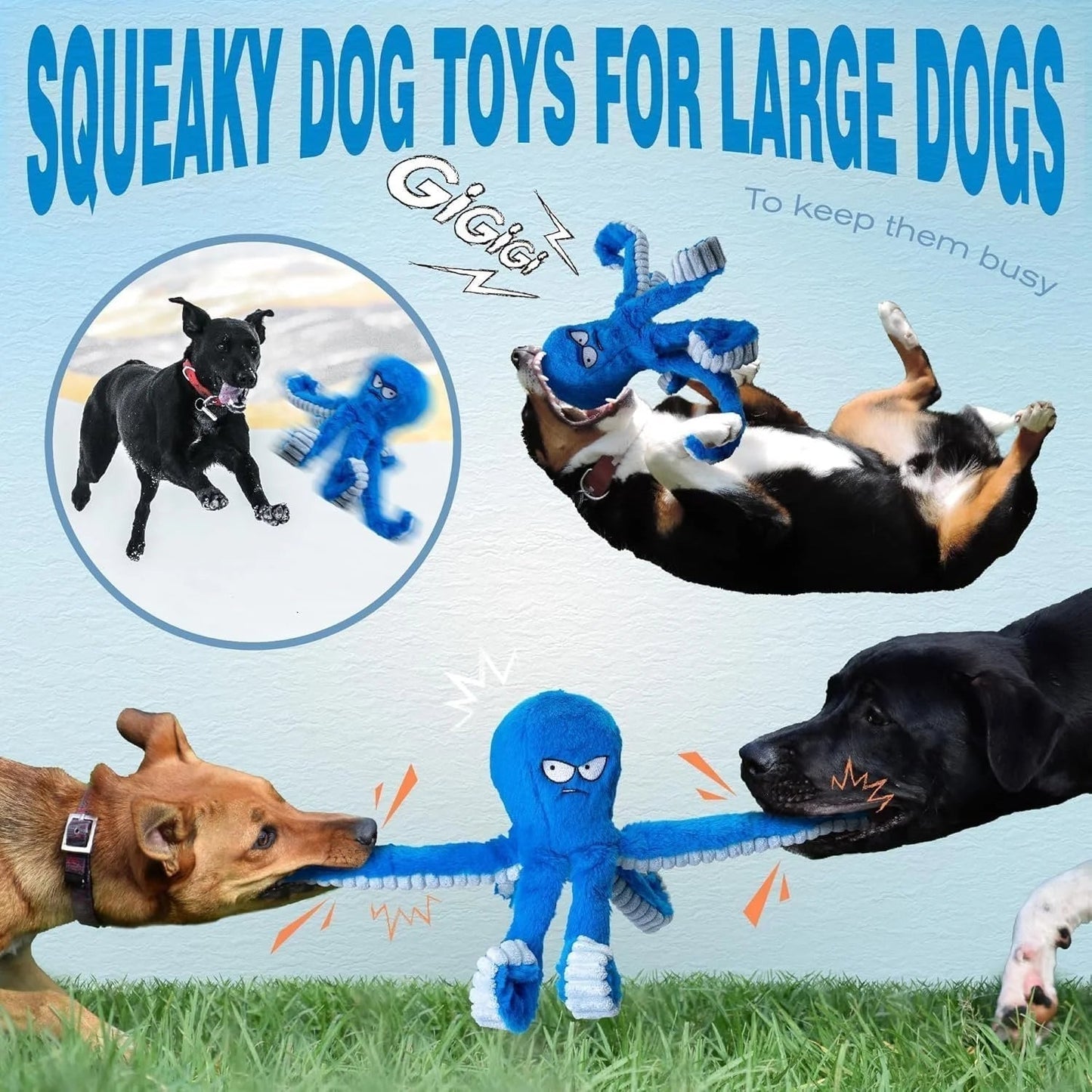 Blue Octopus Dog Toy – Tough Chew, Squeaky & Interactive Fun