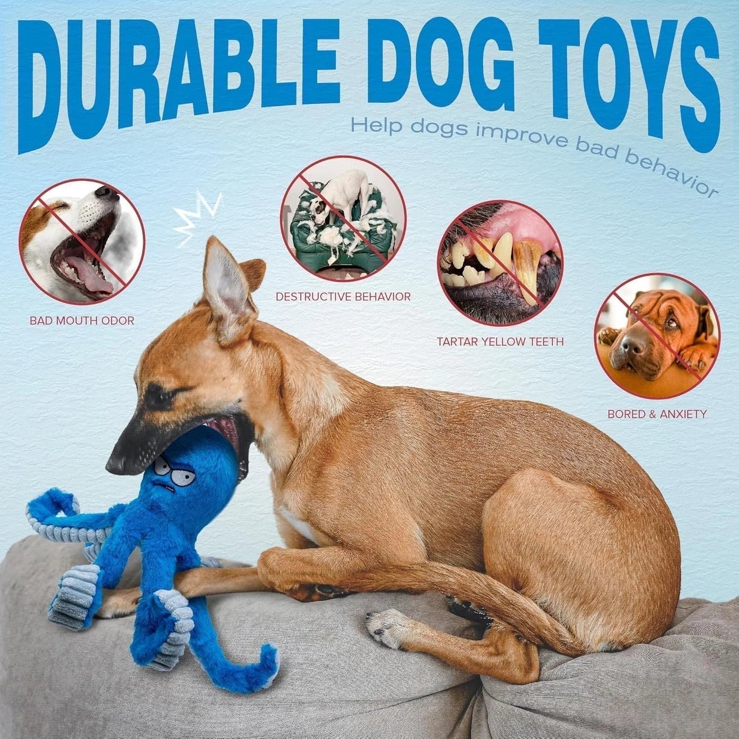 Blue Octopus Dog Toy – Tough Chew, Squeaky & Interactive Fun