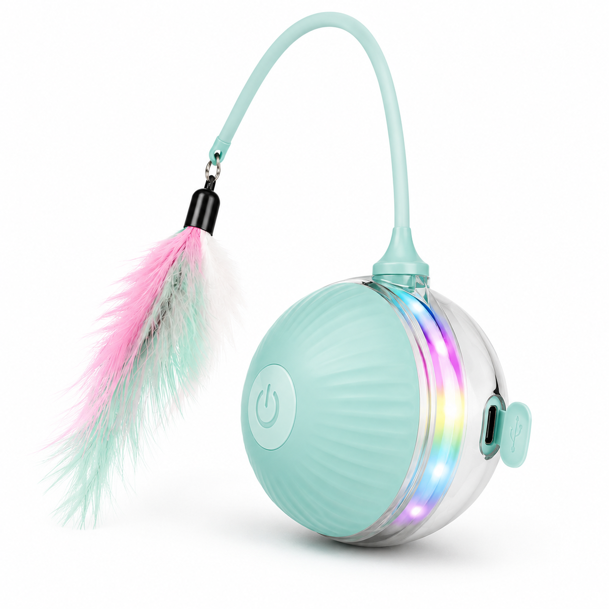 Rolling Cat Toy Ball with LED Light & Teaser Tail