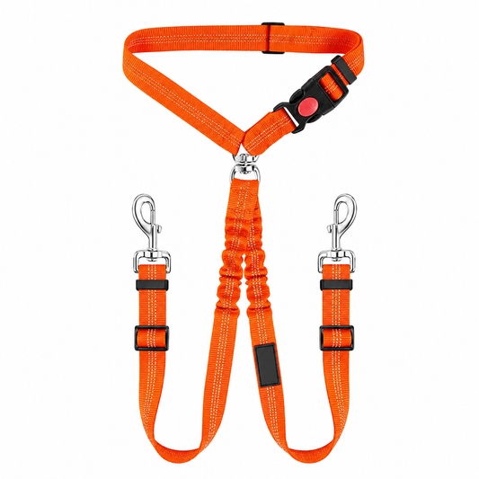 Double Dog Seat Belt Leash – Adjustable Dual Dog Leash with Bungee Section