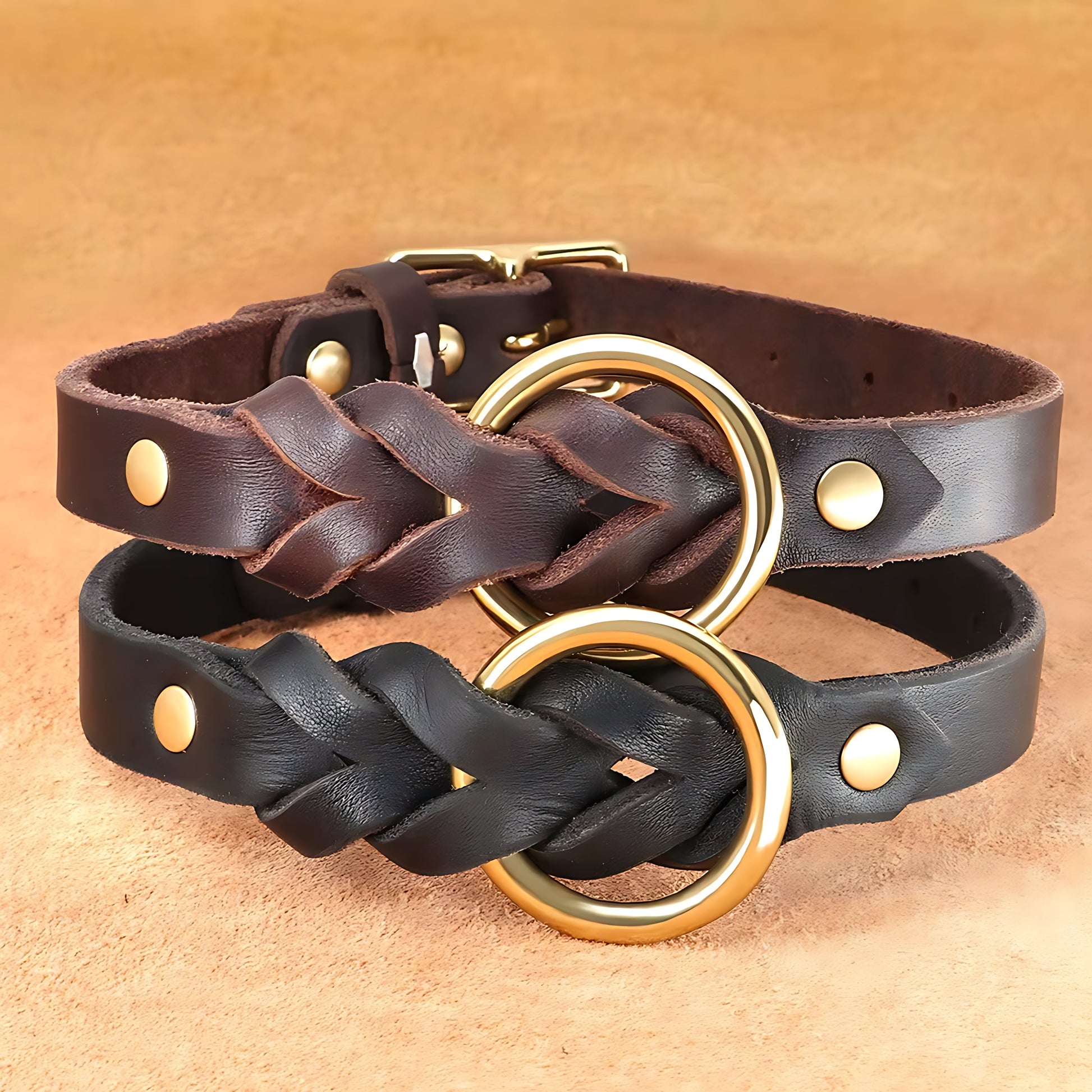 Genuine Leather Dog Collar & Lead Set – Braided Heavy Duty Leash