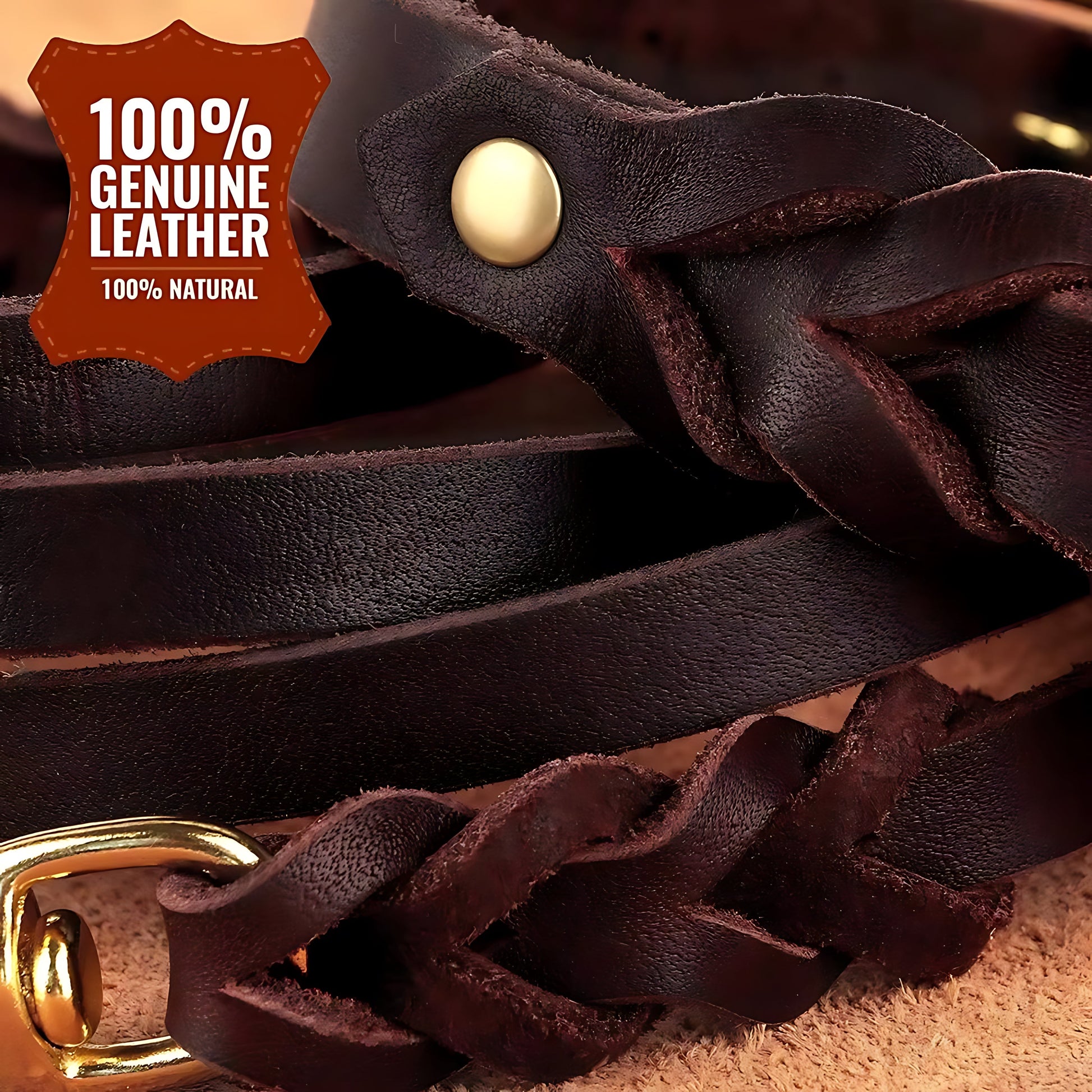 Genuine Leather Dog Collar & Leash Set – Braided Heavy Duty Lead for Medium & Large Dogs