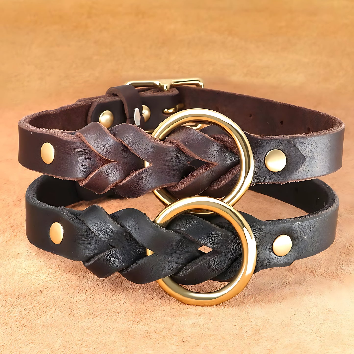 Genuine Leather Dog Collar & Leash Set – Braided Heavy Duty Lead for Medium & Large Dogs