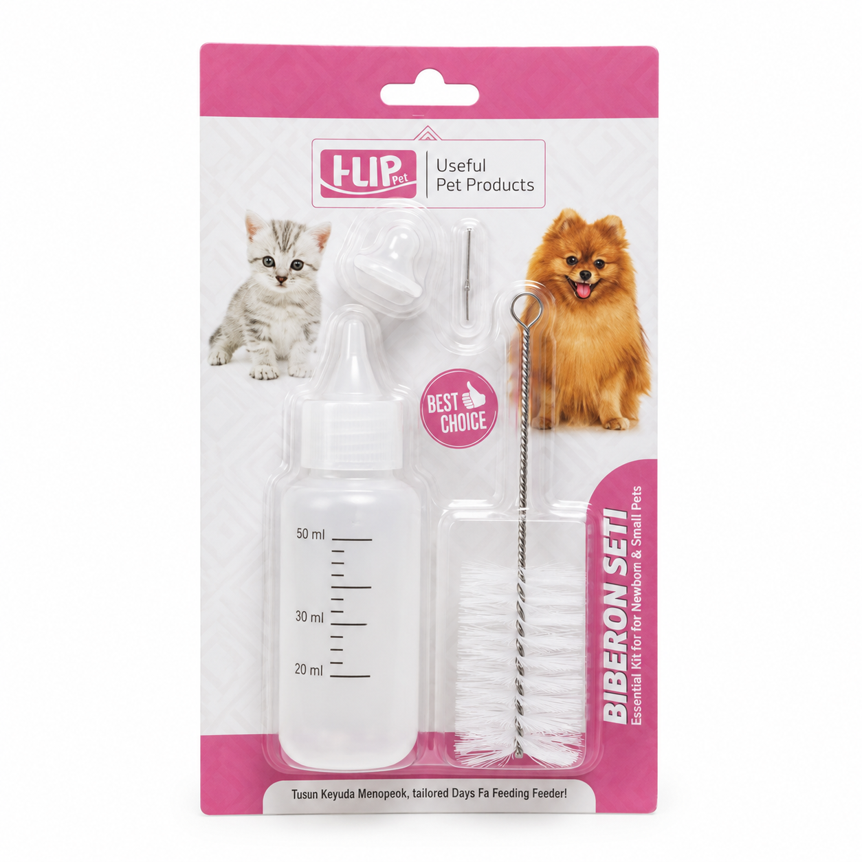 Pet Feeding Bottle Kit – 50ml Feeding Bottle with Nipples and Cleaning Brush
